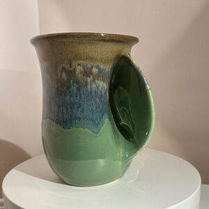 Handcrafted Green and Blue Ceramic Handwarmer Mug